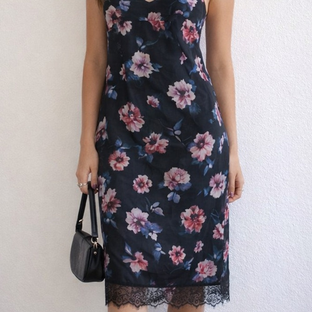 Y2K Floral Slip Dress Lace Hem Midi | Bach party